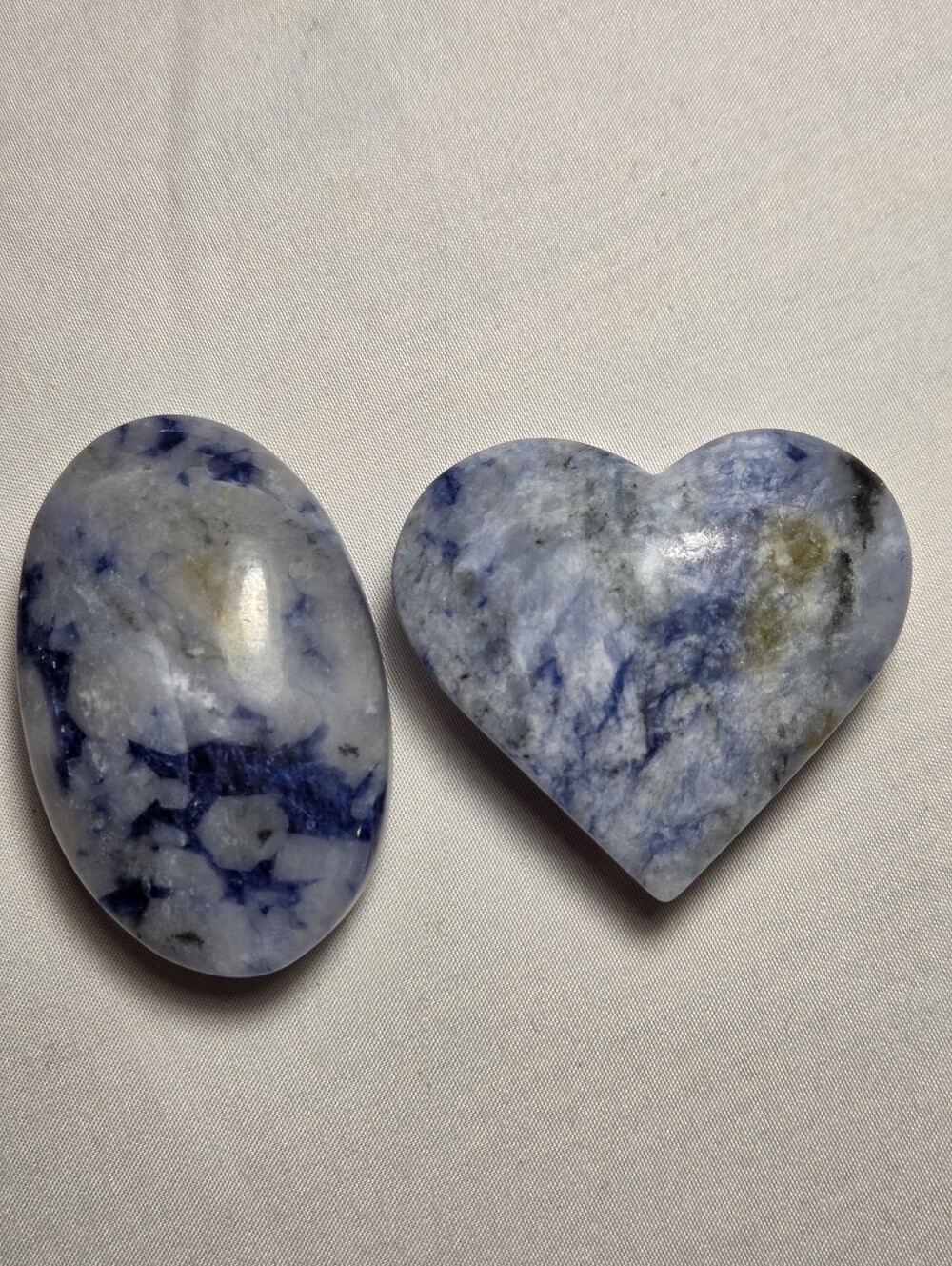 New Blue and White Sodalite Heart and Oval Palm Stones